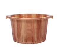 Alipis Portable Foot Bath Bucket with Deep Soaking Comfort and Easy Drainage, Brown Plastic Foot Soak Tub with Wood Grain Design and Lid for Office and Wellness Routine Use