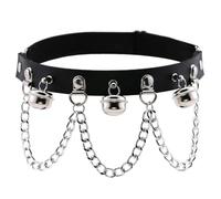 Alipis Pu Leather Leg Loop with Silver Bell Chain, Comfortable to Wear Punk Style Leg Ring, American and European Gothic Design, Adjustable Elastic Band for Women
