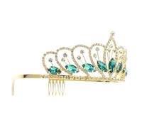 Alipis Rhinestone Crown Headband for Bride with Glass Crystal Large Crown Design, Party Hair Accessory in Gold and Green, Wedding and Birthday Hair Ornament