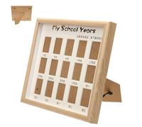 Alipis School Year Picture Frame Collage 15-section Growth Record Photo Frame with Mounting Cardboard, Natural Wood 25x28cm for School Memories and Graduation Display