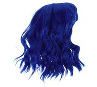 Alipis Short Wavy Bob Wig Bangs in Dark Blue for Women Shoulder Curly Synthetic Hair Wig for Halloween Carnival Role Playing Cosplay Party Dress