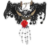 Alipis Skeleton Choker Necklace for Thanksgiving Day for Women Halloween Gothic Punk Style, Black Plastic and Cloth Material, Role Play and Party Accessory