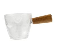 Alipis Small Glass Pitcher with Wood Handle Clear Milk Cup for Espresso and Salad Dressings Heat-Resistant Creamer Jug for Cooking and Baking Transparent Glass Container for Syrup and
