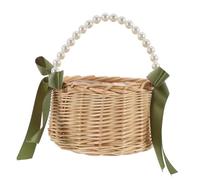 Alipis Small Handwoven Pearl Rattan Flower Basket with Handle Wicker Flower Girl Basket for Weddings and Home Decor Portable and Elegant and Wedding Favors
