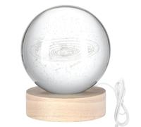 Alipis Solar System 3D Engraved Crystal Ball Night Light Table Lamp with 8Cm Diameter LED Globe and Wooden Base, Decorative Bedside Lighting for Home and Astronomy Enthusiasts