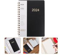 Alipis Spiral Binding Yearly Planner Notebook Portable Planning Handbook for Office Students Teachers Simple Black Schedule Organizer Notepad