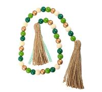 Alipis St. Patrick's Day Irish Festival Bead Garland Rustic Wood Beads with Tassel Decorative Home Decor 45 Gold Beads
