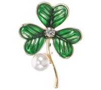 Alipis St. Patricks Day Pearl Shamrock Brooch Green Leaf Lapel Pins Good Luck Three Leaf Pins Crystal Breastpin for Irish Holiday Festivals Jewelry