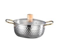 Alipis Stainless Steel Ramen Pot with Lid 16cm Hammered Dual Handle Korean Instant Noodle Cooker Small Metal Stock Pot for Kitchen and Induction Cooking
