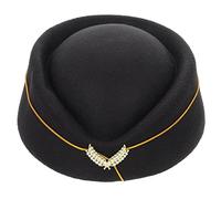 Alipis Stewardess Costume Black Flight Attendant Hat Felt Stewardess Cap Cosplay Air Hostess Hat Captain Costume Hair Accessories Party Dress