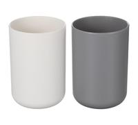 Alipis Toothbrush Cup: 2PCS Japanese Style Plastic Toothbrush Holder - 300ml Reusable Bathroom Tumbler - Dishwasher Safe for Home Storage Toothpaste Travel Camping (White & Grey)