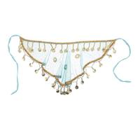 Alipis Tribal Belly Dance Face Veil with Peacock Blue Chiffon Tassels, Small Semi-Circle Head Veil for Women’S Masquerade Ball and Festival Dance Accessory