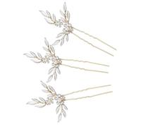Alipis U-Shaped Rhinestone Pearl Hairpins 3Pcs Gold Alloy Hair Accessories for Wedding and Evening Events