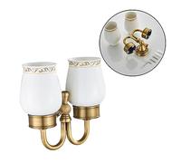 Alipis Vintage Ceramic Toothbrush Cup Holder Wall Mounted for Bathroom Decor Antique Style Double Cup Organizer Shelf