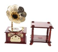 Alipis Vintage Classic Phonograph Music Box with Intricate Carved Design Mini Retro Gramophone for Tabletop Decor Elegant Craftsmanship Gift for Music Lovers and Special Occasions
