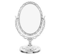Alipis Vintage Oval Make-Up Mirror with Rotating Function, Filigree Floral Lace Pattern, Small Standing Mirror for Chest of Drawers and Travel, Silver, Made of ABS and Glass