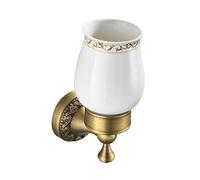 Alipis Vintage Wall Mounted Toothbrush Cup Holder with Carved Ceramic Tumbler, Single Antique Style Toothbrush Rack for Bathroom and Home Use