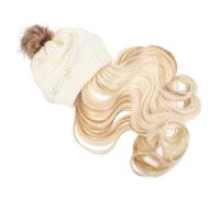 Alipis White Beanie Wig Hat with Removable Long Wavy Hair, Made from High Temperature Silk and Wool, Soft Winter Cap for Women, Stylish Crochet Hat Hair Extension