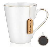 Alipis White Bone China Coffee Mugs: 12 Oz Luxury Porcelain Tea Cup with Gold Trim - Microwave Safe for Espresso Hot Cocoa Milk Cappuccino Home Office