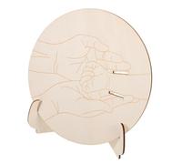 Alipis Wooden Newborn Announcement Plaque with Stand 2-Piece Baby Birth Sign Set Round Engraved Keepsake for Hospital and Nursery 15cm Base 10.3 * 13cm
