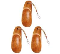 Alipis Wooden Shoehorns Brown Colour 3pcs with Comfortable Handles and Nylon Cord, Easy to Put on Shoes, Portable Travel Shoe Helper for Home Or Seniors