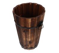 Alipis Wooden Trash Can with Handle Medium Round Kitchen Waste Basket Rustic Bathroom Garbage Bin for Office and Living Room Waste Storage