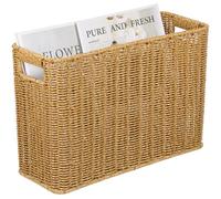 Alipis Woven Storage Basket Hand Woven Magazine Basket with Hollow Handles Desktop Organizer for Books Newspapers Files Sundries Storage 14.96 X 10.24 X 5.91 in Home Office