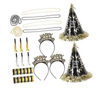 Alipis Year Party Hats and Blowouts Set with Black Gold Bead Necklaces Lightweight Paper Headbands and Festive Ornaments for Adults Photo Props and Souvenirs for Year Eve Celebrations