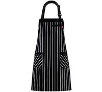 ALIPOBO Aprons for Women and Men, Kitchen Chef Apron with 3 Pockets and 40" Long Ties, Adjustable Bib Apron for Cooking, Serving - 32" x 28" - Black/White Pinstripe - 1 Pcs