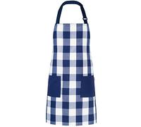 ALIPOBO Chef Bib Apron for Men Women, Kitchen Cooking Apron with 2 Pockets, 40" Long Ties and Adjustable Neck Strap - 32" x 28" - Navy/White