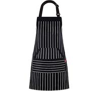 YXTD Cooking Chef Aprons for Women and Men, Adjustable Bib Apron with 4 Spacious Pockets, 31.5" x 28", Family Kitchen Apron for Baking, Grilling (Black/White Vertical Stripes, 1 Pcs)
