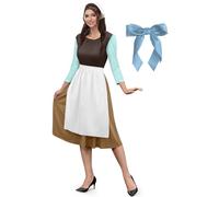 ALIREVERIE Women Halloween Maid Rags Adult Princess Apron Costume Peter Pan Cinderela Cosplay Collar Peasant Pretty Dress Brown M