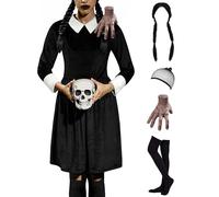 ALIREVERIE Women's 5PCS Halloween Costume Velvet Dress with Peter Pan Collar, Black #2, XS