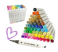ALI'S ART MARKERS, Dual Tip Double Ended Marker, 60 Colours, Clear Plastic Storage Case, Drawing, Sketching