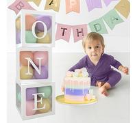 Ali's Creationz 1st Birthday Decorations For Girls, 1st Birthday Balloon Boxes with ONE Letters, Pastel Birthday Decorations for Boys or Girls, Unicorn Party Decorations, 3 pcs Boxes with ONE Letters