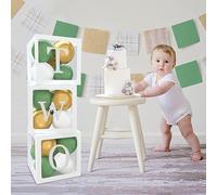 Ali's Creationz 2nd Birthday Balloon Boxes Party Decorations for Boy, Balloon Boxes TWO, 2nd Birthday Decorations for Girls, 3 pc Boxes with TWO Letters and Green, Gold & White Balloons