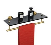 Alise Glass Shelves for Bathroom, 15.7 Inch Floating Glass Shelves for Wall,SUS304 Stainless Steel Floating Shelves for Bathroom, Toilet Room Decoration Gold and Black GDL400BAR-GB
