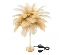 Aliseing Camel Ostrich Feather Lamp with UK Plug | Press the switch to cycle neutral, warm & cool light. Soft feather shade, ideal for bedside, desk or living room