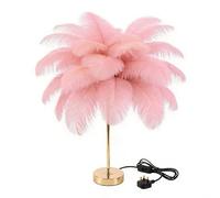 Aliseing Pink Ostrich Feather Table Lamp with UK Plug | Press the switch to cycle neutral, warm & cool light. Soft feather shade, ideal for bedside, desk or living room