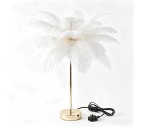 Aliseing White Ostrich Feather Table Lamp with UK Plug | Press the switch to cycle neutral, warm & cool light. Soft feather shade, ideal for bedside, desk or living room