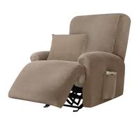 Alishomtll 4 Pieces Recliner Chair Covers, Stretch Velvet Recliner Sofa Covers, Washable Armchair Slipcovers Furniture Protector for Living Room, with 1 Cushion Cover and 2 Pockets (1 Seater Khaki)