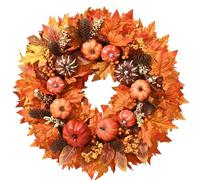 Alishomtll Autumn Wreath for Front Door, 50cm Fall Wreath with Artificial Maple Leaf Pumpkins and Berries, Halloween Thanksgiving Festival Wreaths Decorations Hanging Indoor Outdoor