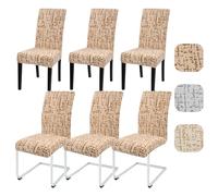 Alishomtll Chair Covers Set of 6 Stretch Jacquard Seat Covers for Dining Chairs Elastic Removable Chair Slipcovers Reusable Washable Chair Protector for Dining Room Hotel Banquet (Camel, 6 pcs)