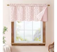 Alishomtll Curtains for Windows, Double Layers Pink Kitchen Curtains with Linen and Lace, Rustic Valance Short Curtain 35 x 18 inch Rod Pocket for Cafe Bathroom Small Window
