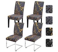 Alishomtll Dining Chair Covers Set of 4, Stretch Chair Slipcovers for Dining Chairs, Elastic Removable Washable Dining Room Chair Protector for Kitchen Banquet Hotel (Grey Gold 4 pcs)