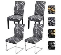 Alishomtll Dining Chair Covers Set of 4, Stretch Chair Slipcovers for Dining Chairs, Elastic Removable Washable Dining Room Chair Protector for Kitchen Hotel Banquet (Grey Silver, 4 pcs)