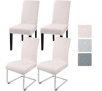 Alishomtll Dining Chair Covers Set of 4 Stretch Chair Slipcovers Jacquard Covers for Swing Chair Spandex Removable Washable Chair Protectors for Dining Room Kitchen Banquet Wedding Party (Beige 4psc)