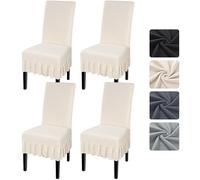 Alishomtll Dining Chair Covers Set of 4, Stretch Universal Chair Covers for Dining Chairs, Removable Washable Chair Slipcovers, Jacquard Chairs Protective for Kitchen Hotel Banquet (White, 4 pcs)