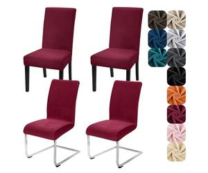 Alishomtll Dining Chair Covers Set of 4 Stretch Velvet Chair Covers for Dining Chairs Elastic Removable Chair Slipcovers Reusable Washable Chair Protector for Hotel Banquet Ceremony (Wine Red, 4pcs)