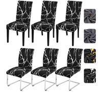 Alishomtll Dining Chair Covers Set of 6, Stretch Chair Slipcovers for Dining Chairs, Elastic Removable Washable Dining Room Chair Protector for Kitchen Banquet Hotel (Black Silver 6 pcs)